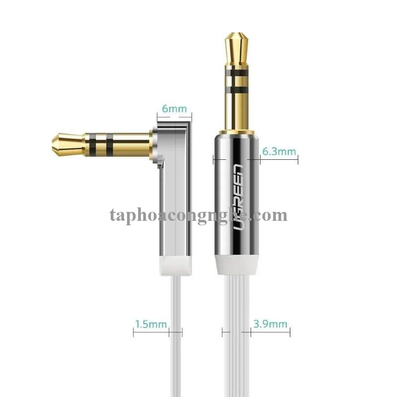 Ugreen 10760 3M Trắng Cáp âm thanh 2 đầu 3.5mm dương chữ L dây dẹt AV119 30010760